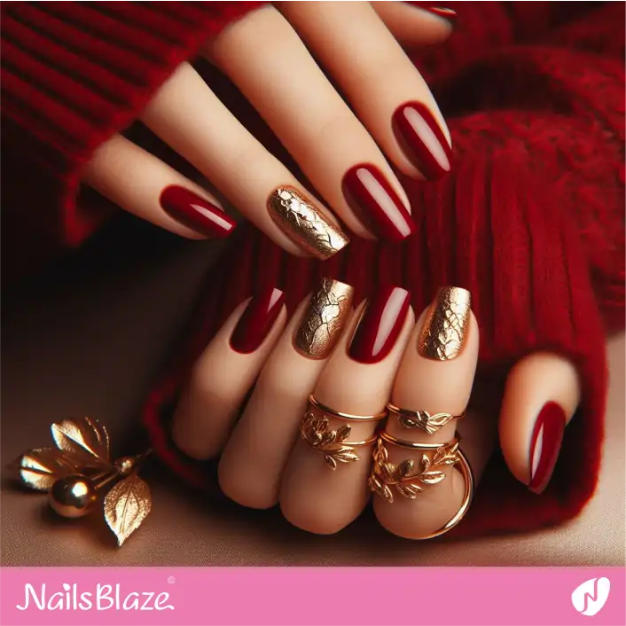 Blood Red Nails with Foil Accents | Foil Nails - NB4121